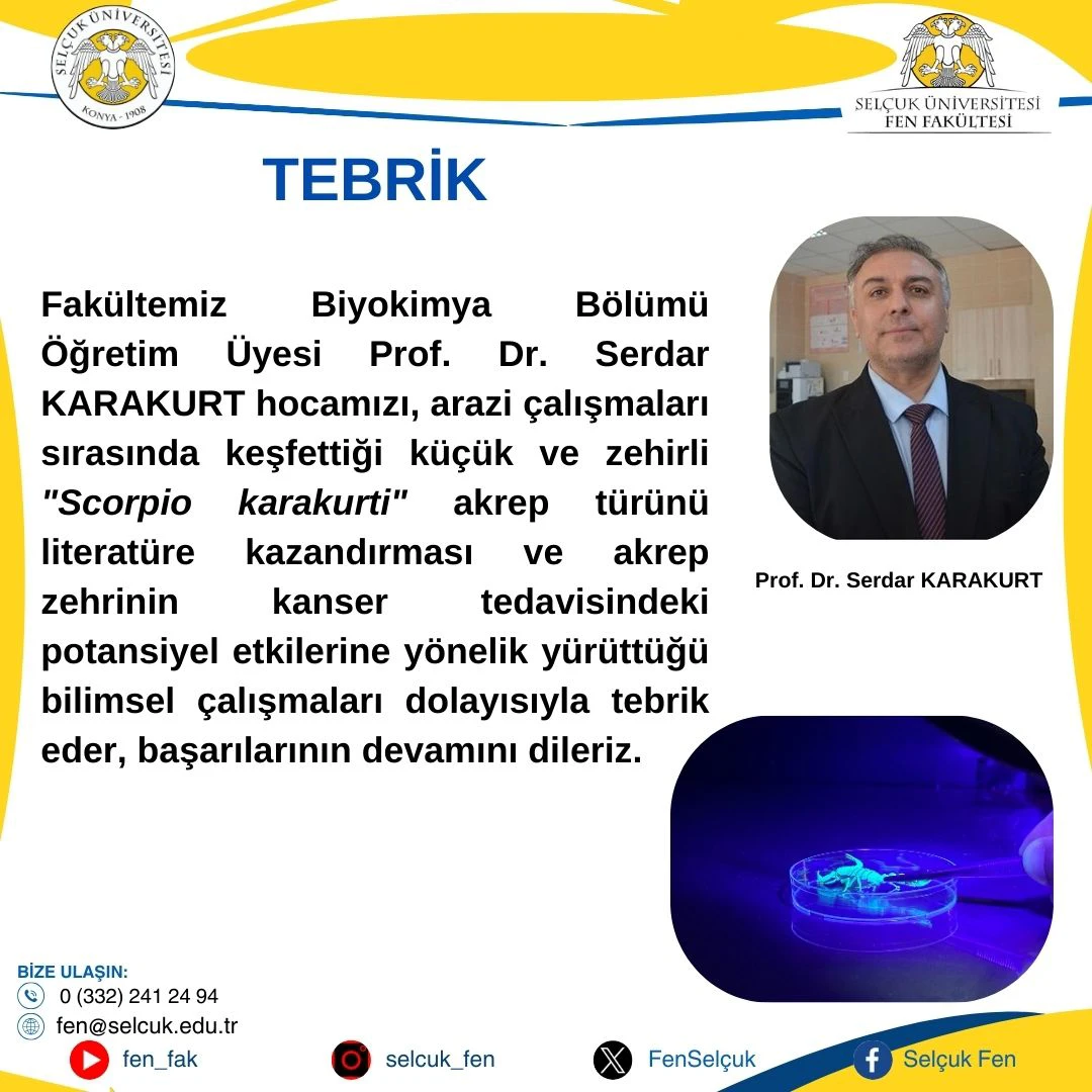Prof. Dr. Serdar KARAKURT "Scorpio karakurti" akrep türünü literatüre kazandı